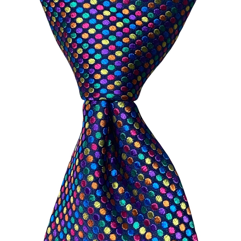 New Charles Tyrwhitt Park Woven Navy Multi Spot Silk Tie TW039MLT Mens Polka Dot